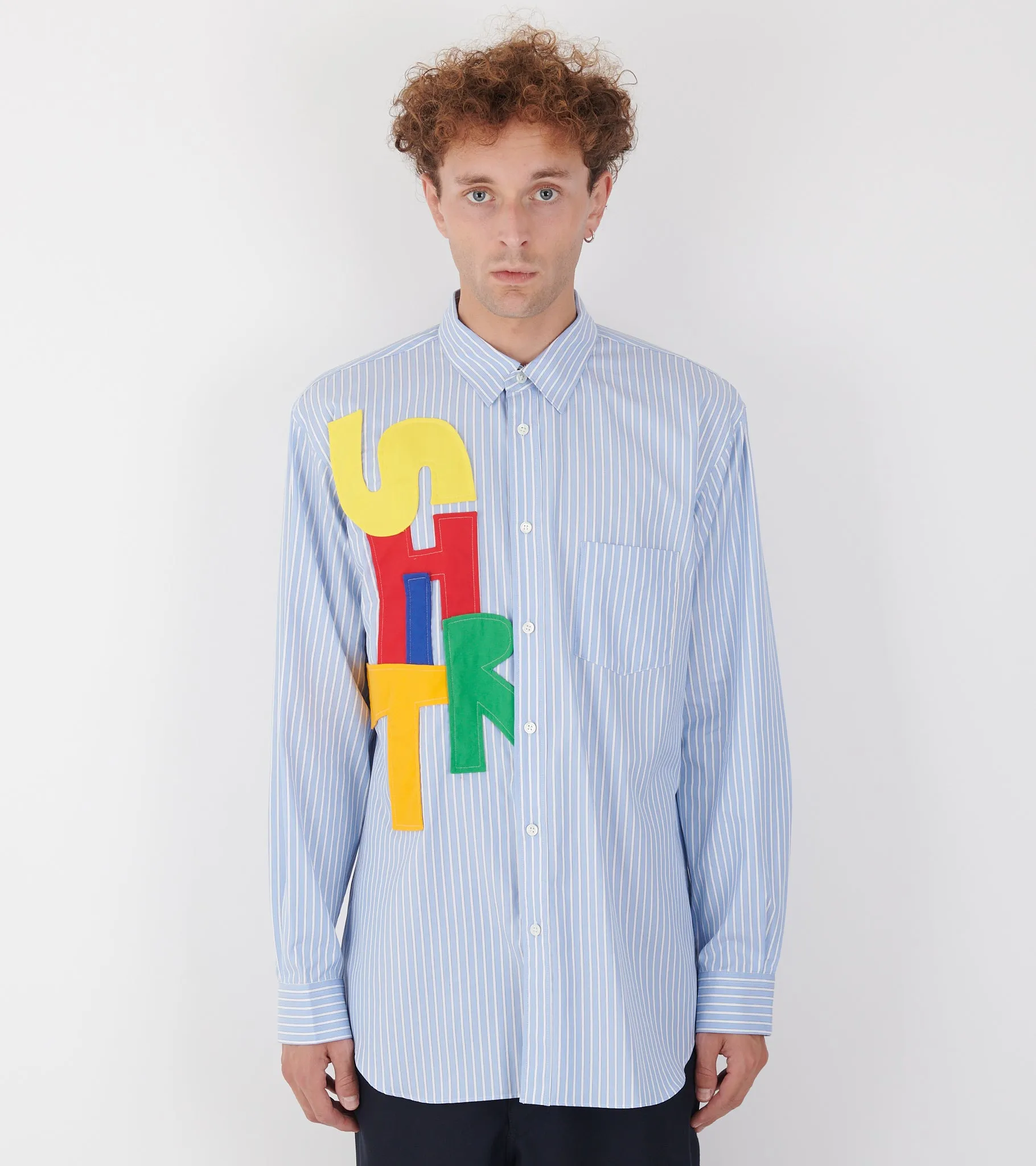 Striped Multicolor Patchwork Logo Shirt Light Blue/White sold by Dr. Adams product image thumbnail 2