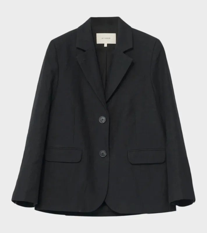 Linen Straight Blazer Black made by AF Agger