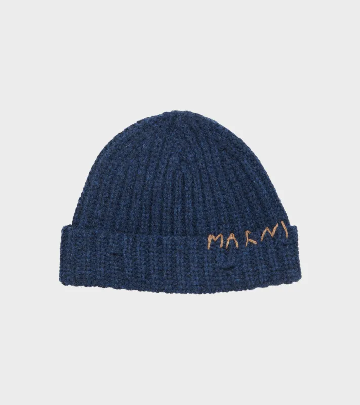 Broken Fisherman Wool Beanie Cornflower Navy sold by Dr. Adams