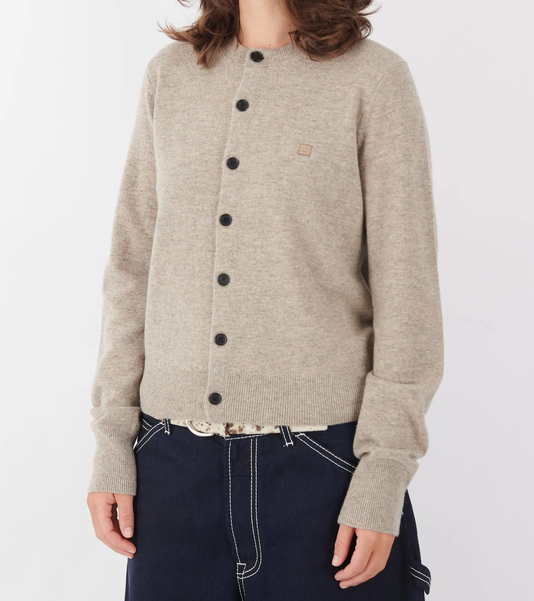 Face Logo Wool Cardigan Greige Melange sold by Dr. Adams product image thumbnail 4