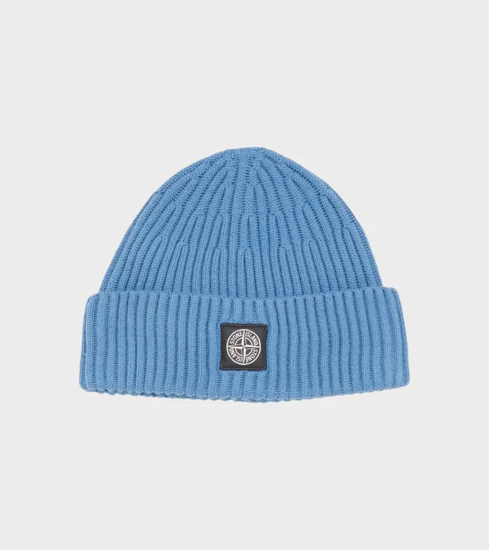 Rib Wool Logo Beanie Sky Blue made by Stone Island