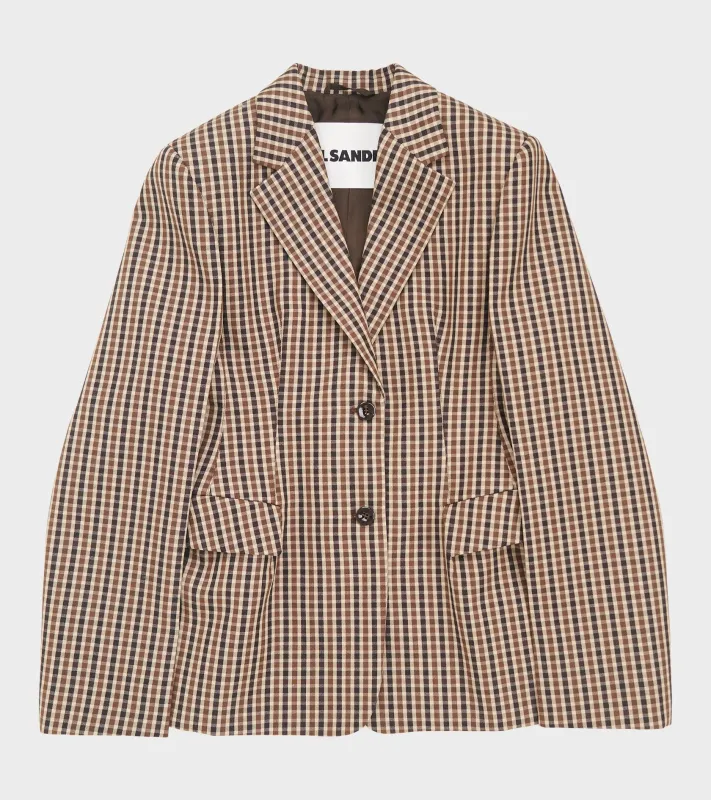 Micro Check Dry Wool Canvas Blazer Brown made by Jil Sander