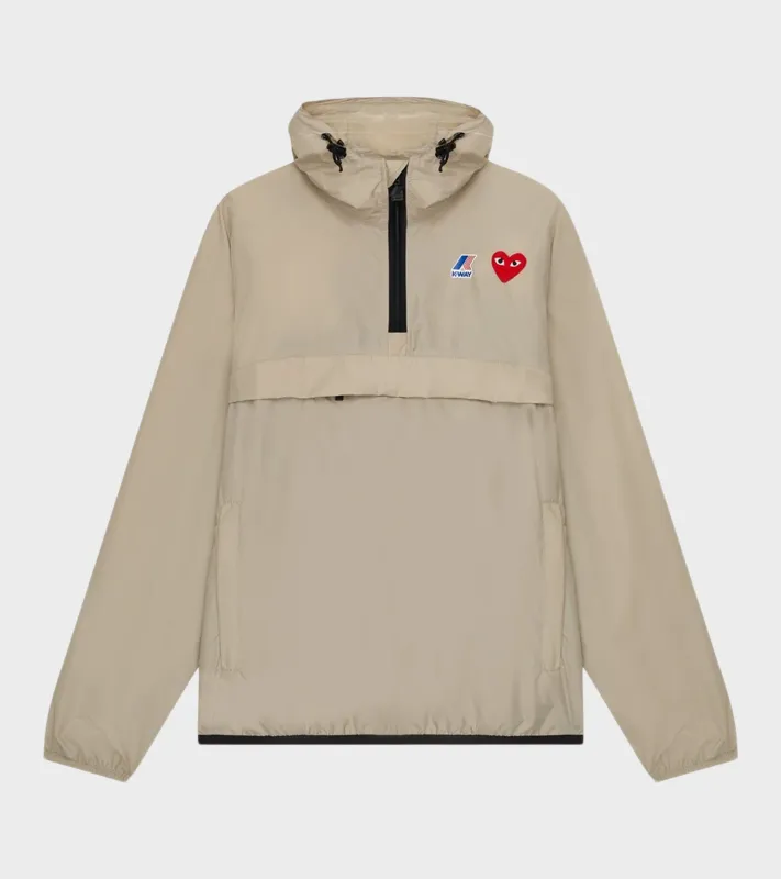 K-WAY Packable Half Zip Anorak Beige made by Comme des Garcons PLAY