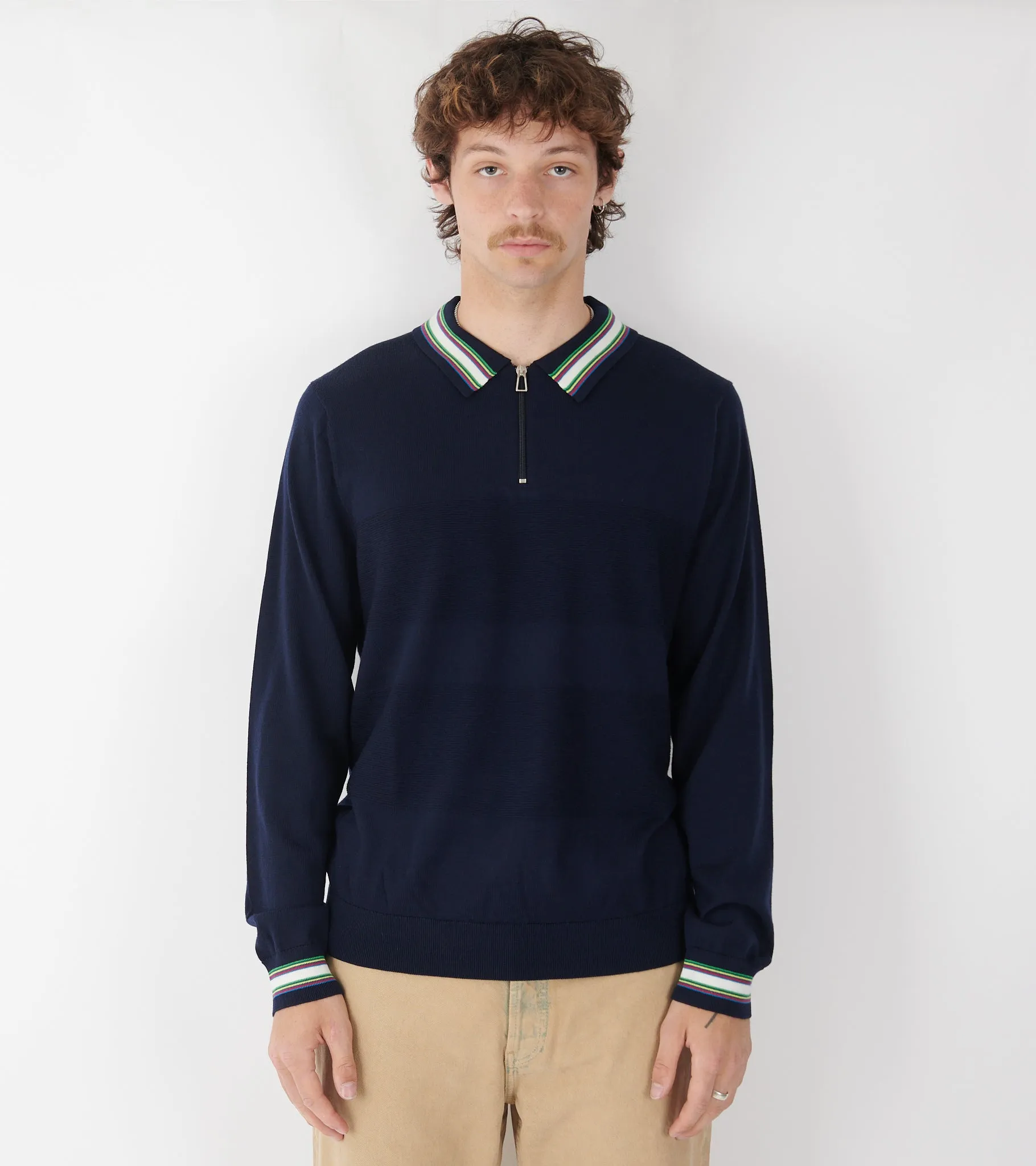 L/S Wool Zip Polo Navy/Multi sold by Dr. Adams product image thumbnail 2
