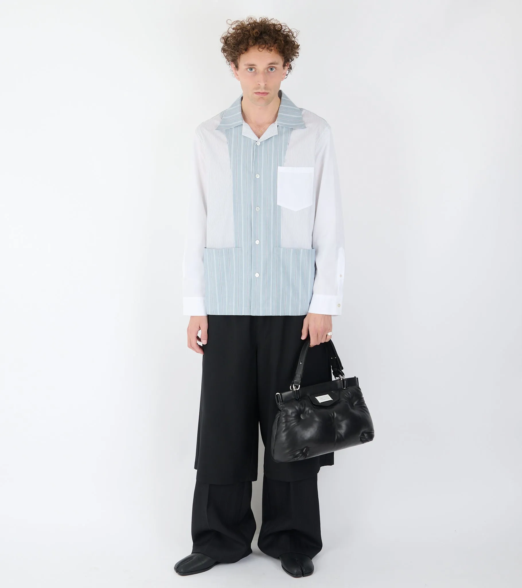 Patchwork Pinstriped Shirt White/Blue sold by Dr. Adams product image thumbnail 3