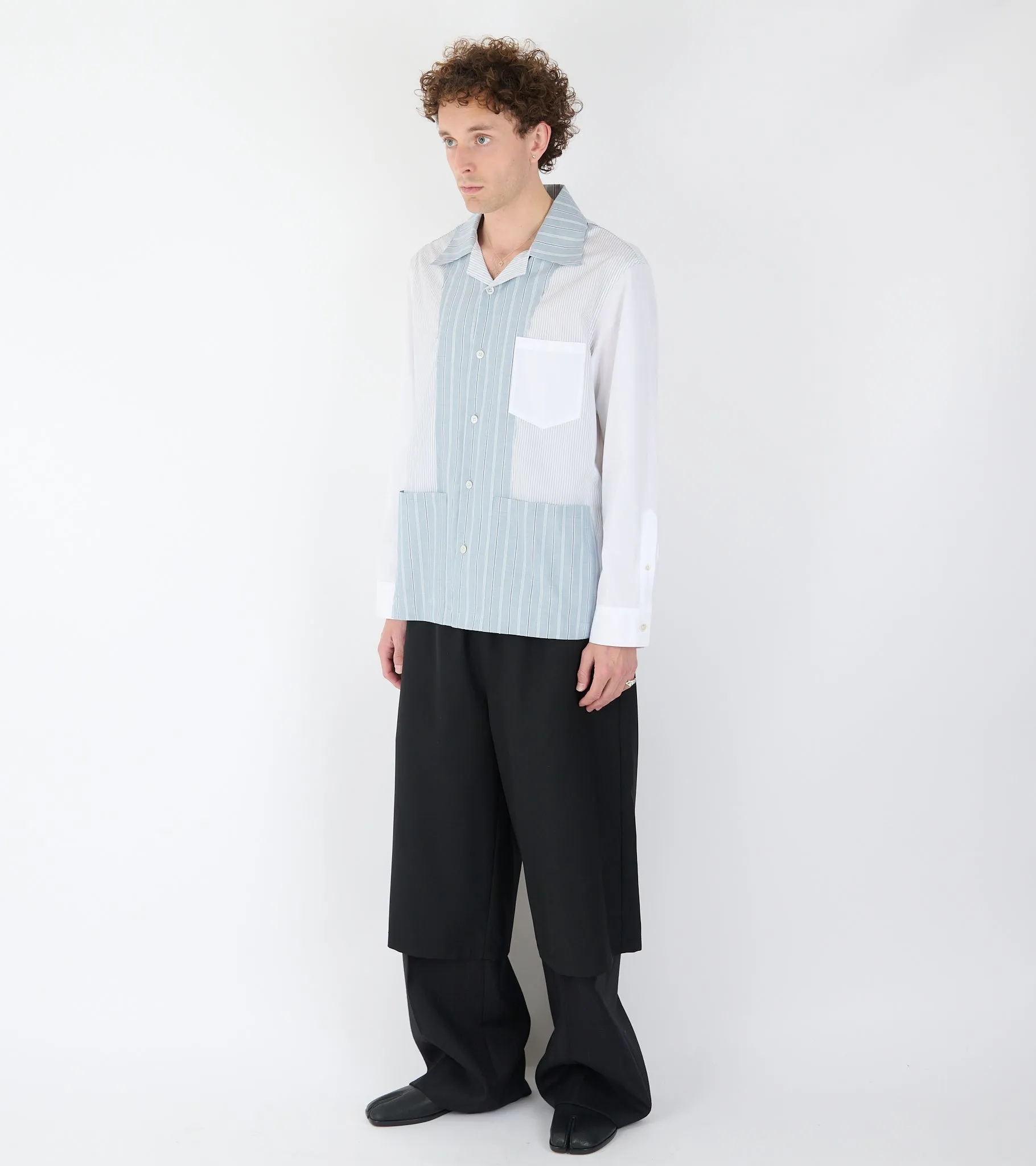 Patchwork Pinstriped Shirt White/Blue sold by Dr. Adams product image thumbnail 2