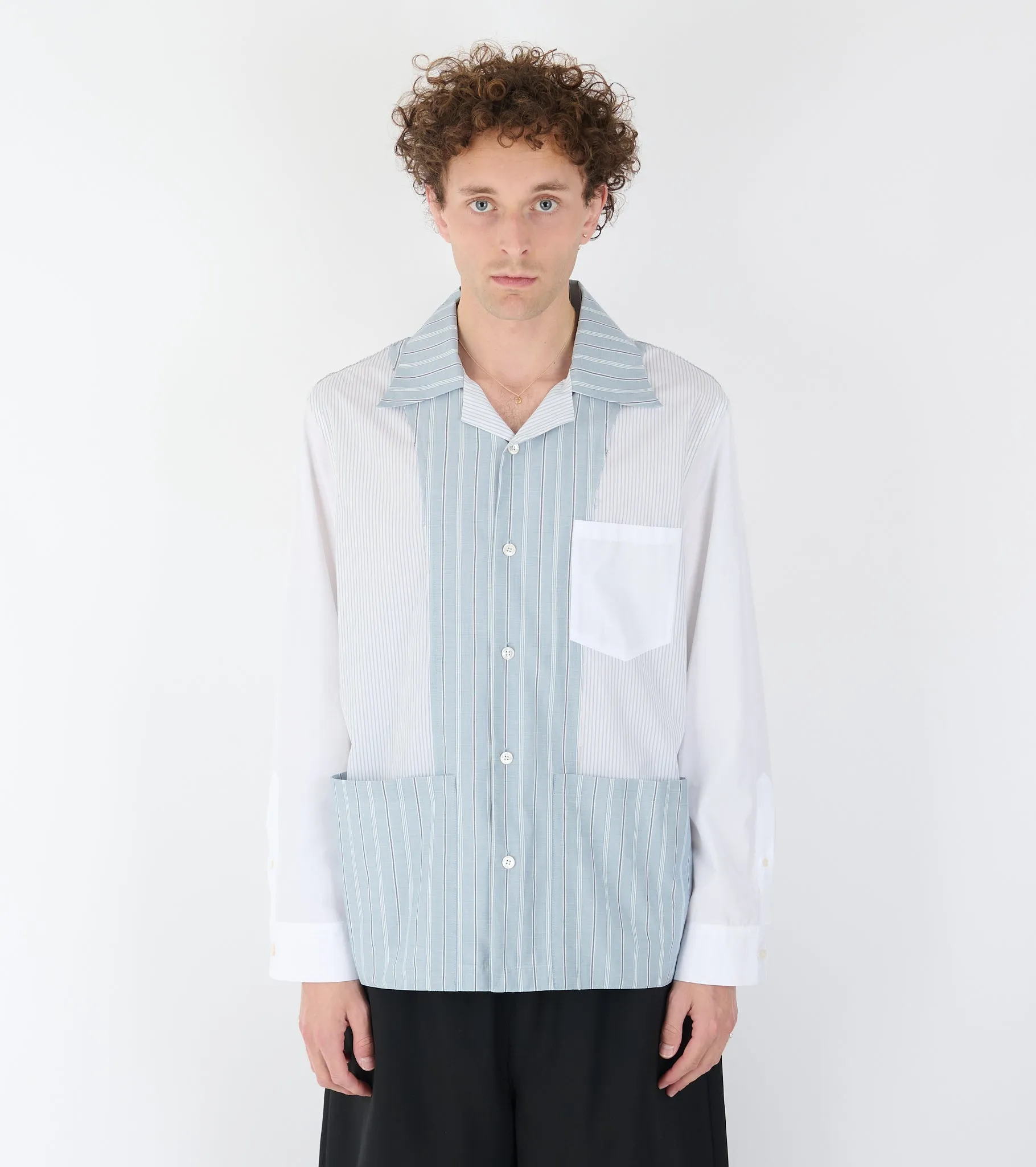 Patchwork Pinstriped Shirt White/Blue sold by Dr. Adams product image thumbnail 4
