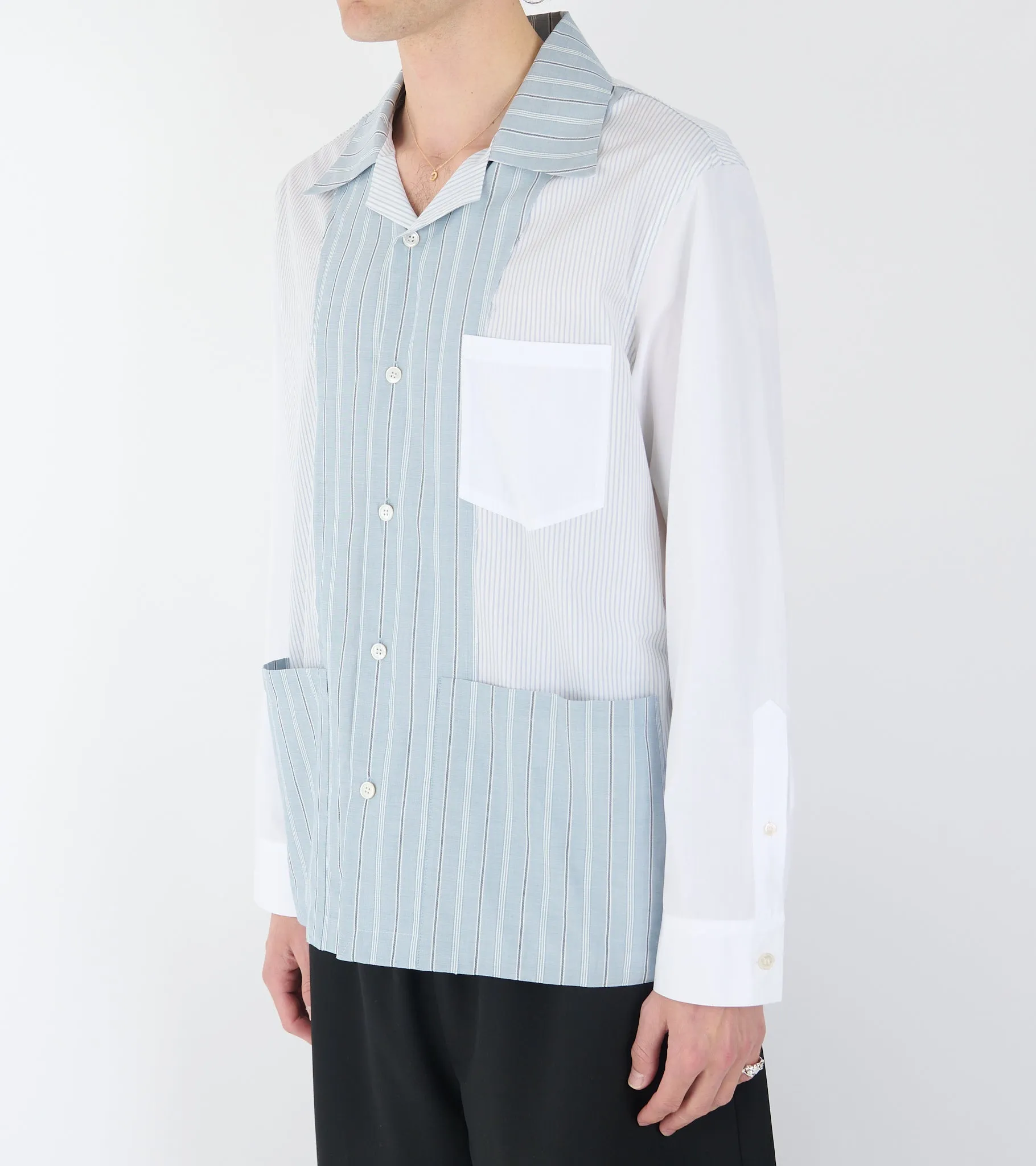 Patchwork Pinstriped Shirt White/Blue sold by Dr. Adams product image thumbnail 5