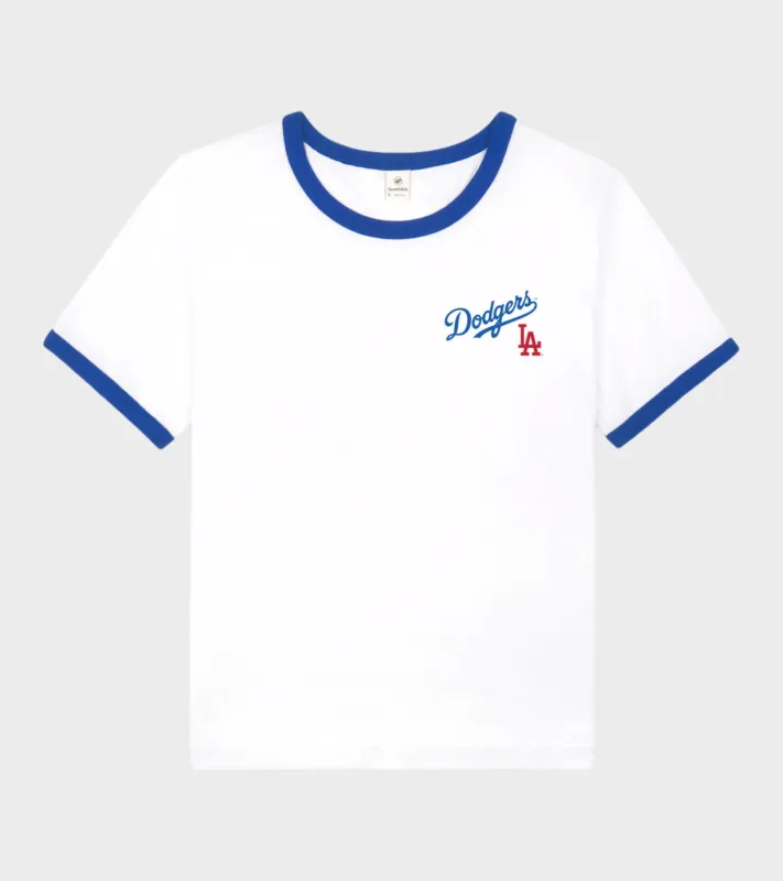 Dodgers Serif Ringer Tee White/Team Blue sold by Dr. Adams