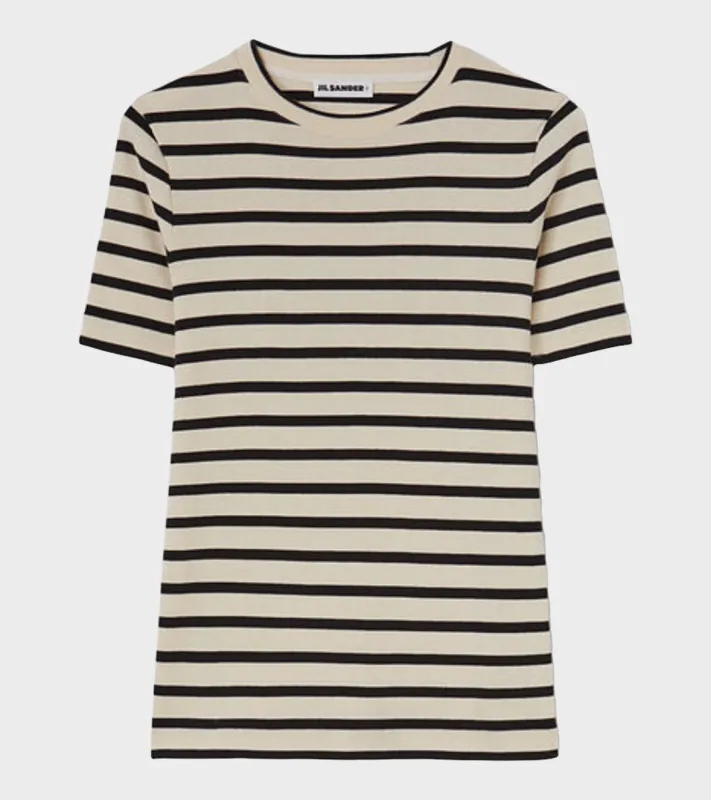 Striped S/S Crew Neck T-shirt Off-white/Black made by Dr. Adams
