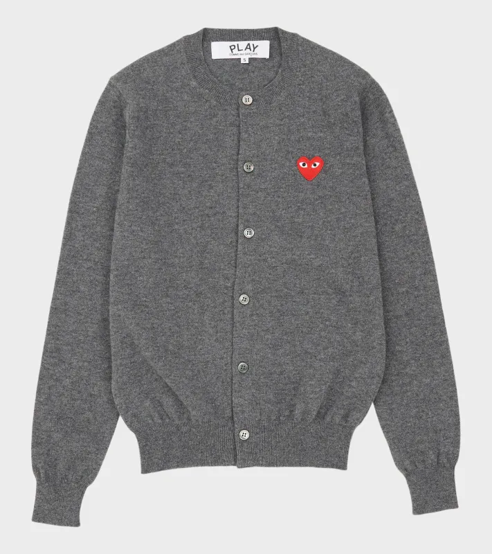 U Red Heart Round Neck Cardigan Grey made by Comme des Garcons PLAY