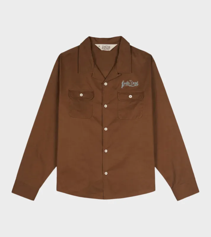 Poplin Camp Collar Shirt Chocolate sold by Dr. Adams