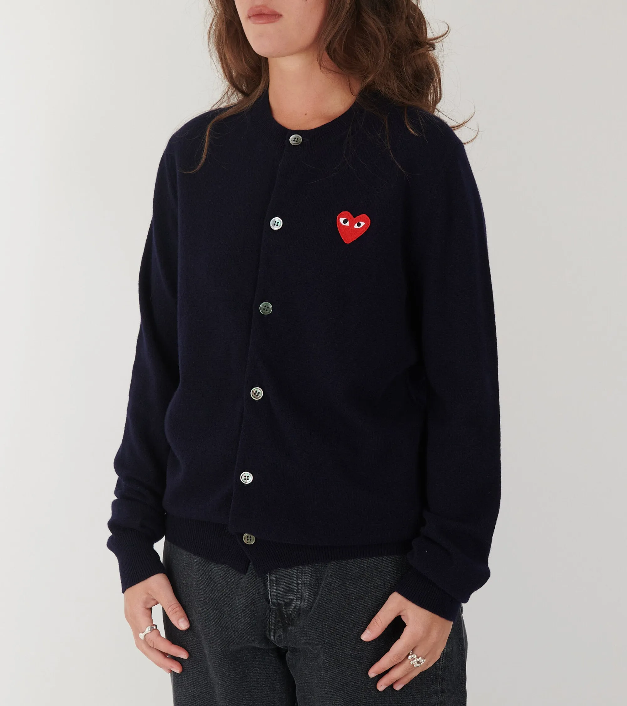 U Red Heart Round Neck Cardigan Navy sold by Dr. Adams product image thumbnail 3