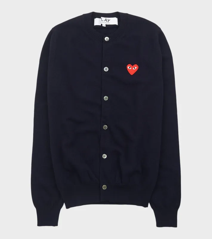 U Red Heart Round Neck Cardigan Navy made by Comme des Garcons PLAY