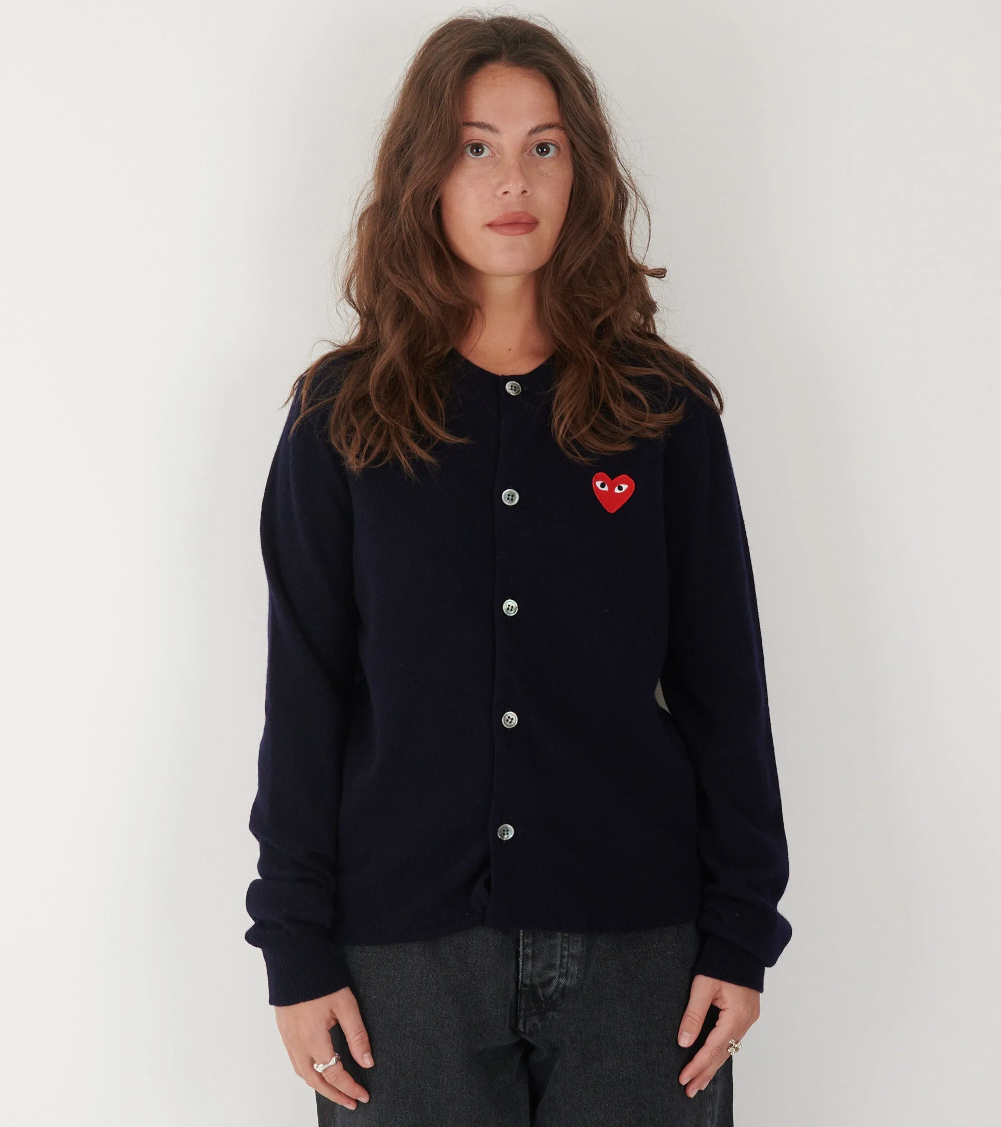 U Red Heart Round Neck Cardigan Navy sold by Dr. Adams product image thumbnail 2