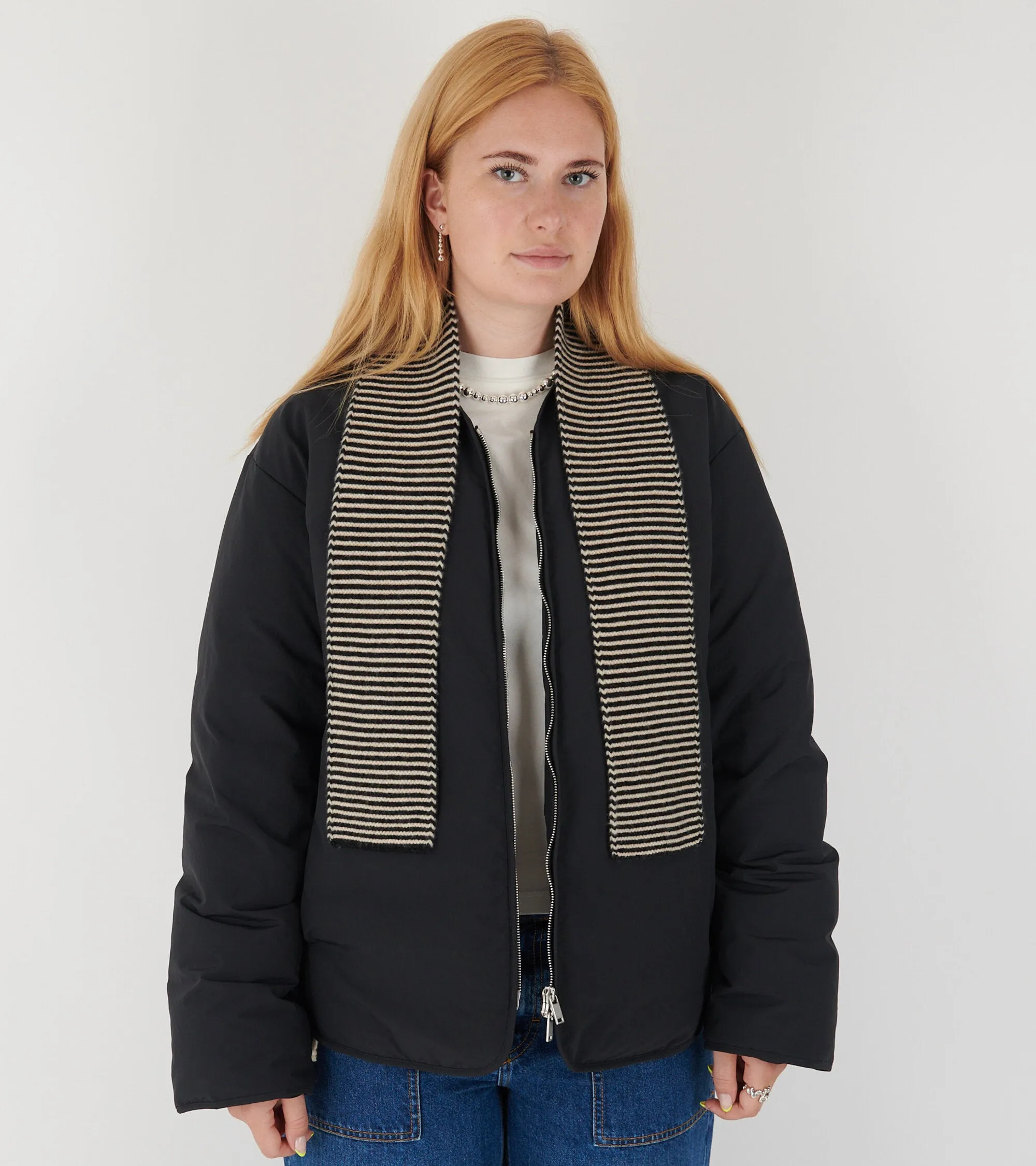 Small Thin Stripe Gartner Stitch Scarf Black/Oatmeal sold by Dr. Adams product image thumbnail 2