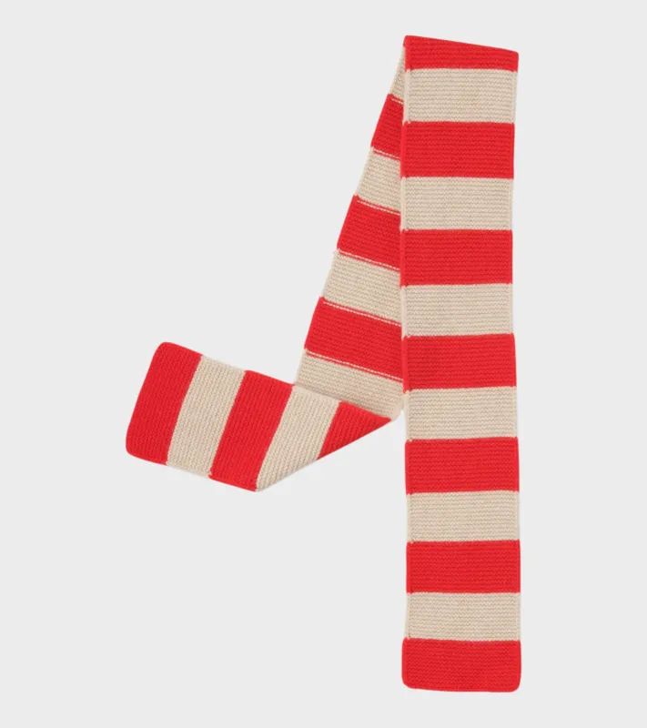 Small Bold Striped Garter Stitch Scarf Poppy/Oatmeal sold by Dr. Adams