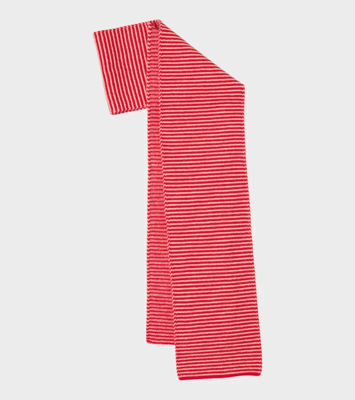 Large Striped Garter Stitch Scarf Poppy/Oatmeal sold by Dr. Adams