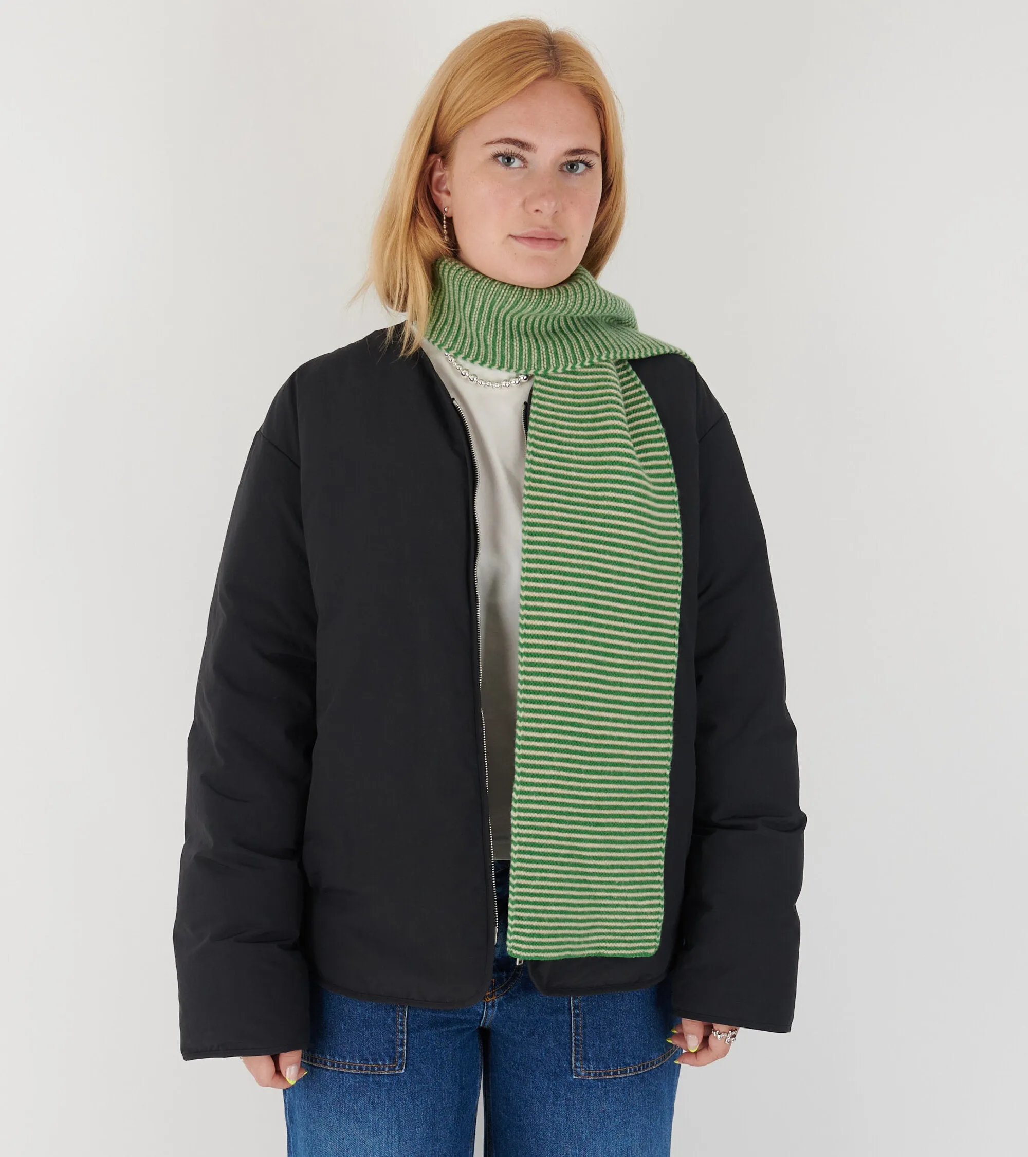 Large Striped Garter Stitch Scarf Pagoda/Oatmeal sold by Dr. Adams product image thumbnail 2