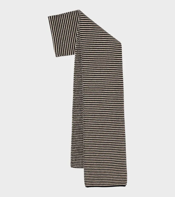 Large Striped Garter Stitch Scarf Black/Oatmeal sold by Dr. Adams