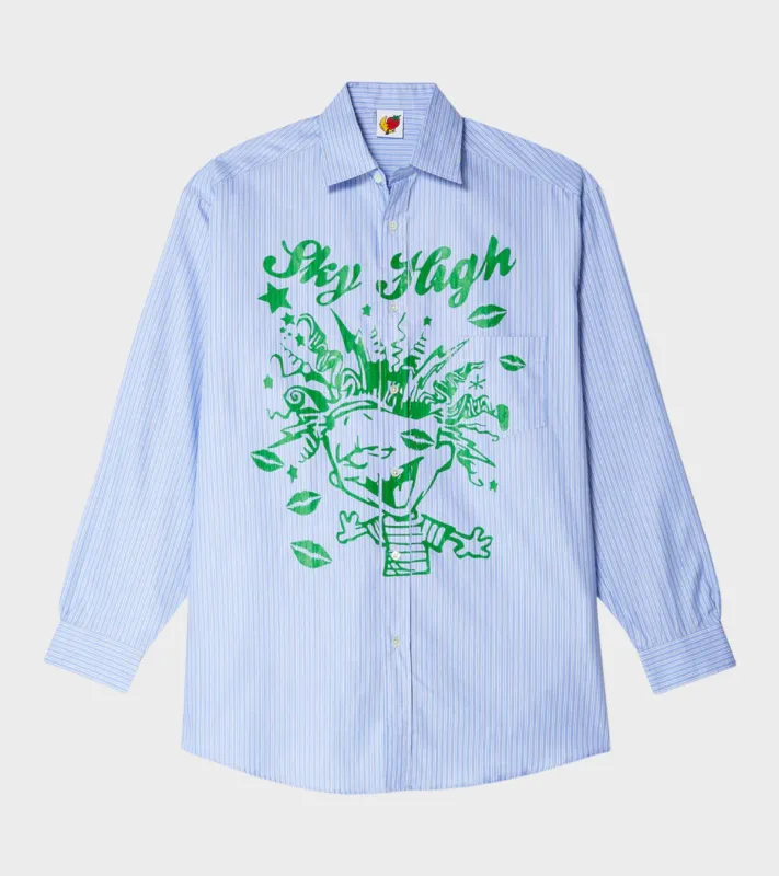 Mindblown Print Button Down Shirt Blue Stripe made by Dr. Adams