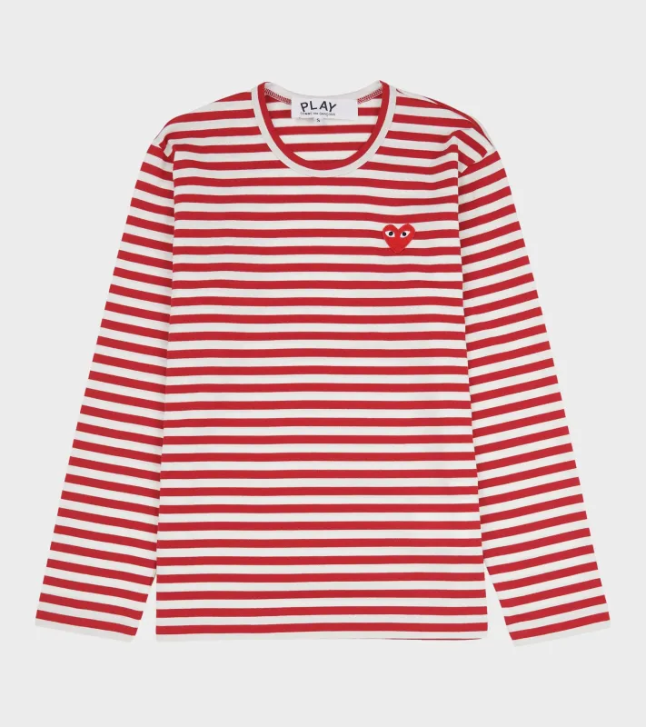 U Striped LS T-shirt Red made by Comme des Garcons PLAY