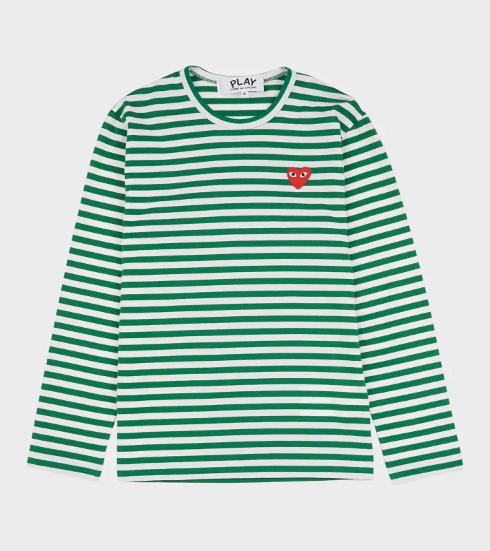 U Striped LS T-shirt Green made by Comme des Garcons PLAY