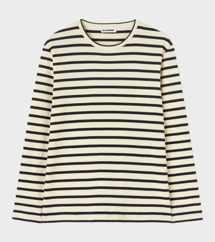 Striped L/S Crew Neck T-shirt Off-white/Black made by Jil Sander