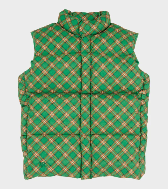 Cotton Down Vest Green Plaid made by ERL