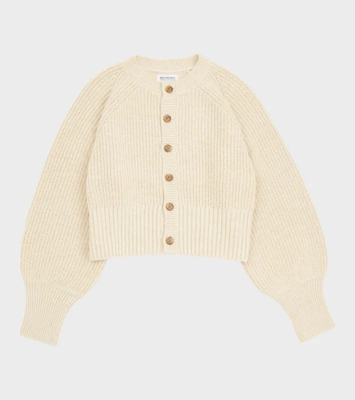 Elbow Patch Cardigan Off-White/Olive made by BEAMS BOY