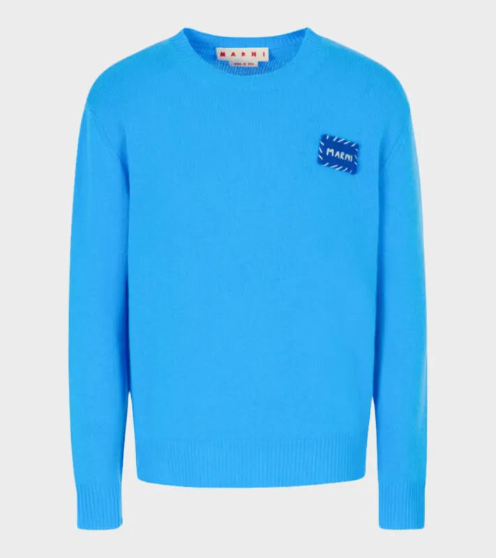 Cashmere Logo Patch Sweater Blue sold by Dr. Adams