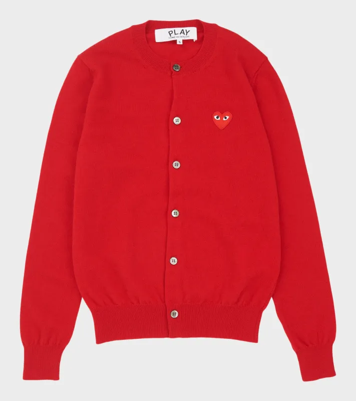 U Red Heart Round Neck Cardigan Red made by Comme des Garcons PLAY