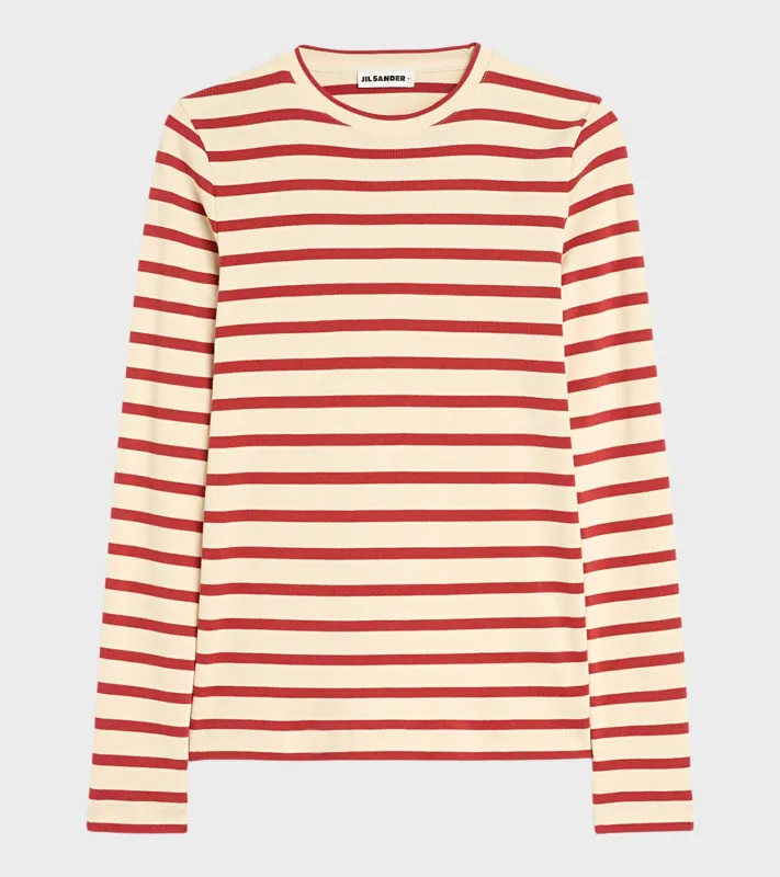 Ribbed Cotton Jersey Stripe L/S T-shirt Salty Red sold by Dr. Adams