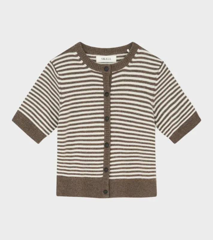 Carmine Cardigan White/Brown Melange Stripe made by Skall Studio