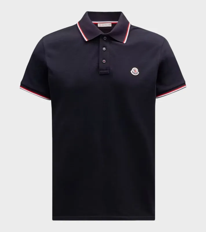 Tricolour Cotton Piqué S/S Polo Dark Blue made by Moncler