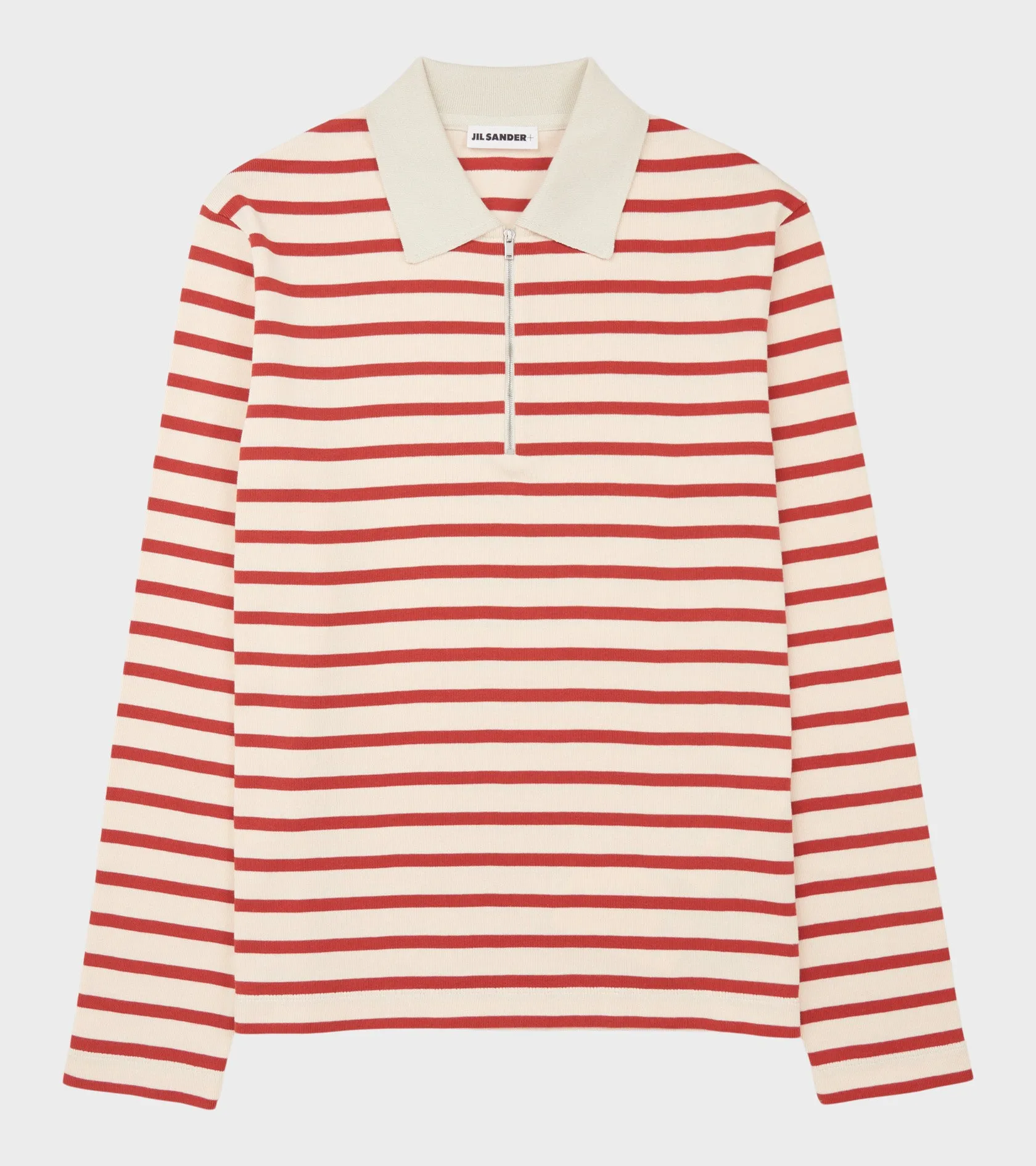 Ribbed Cotton Jersey Stripe L/S Polo Salty Red sold by Dr. Adams