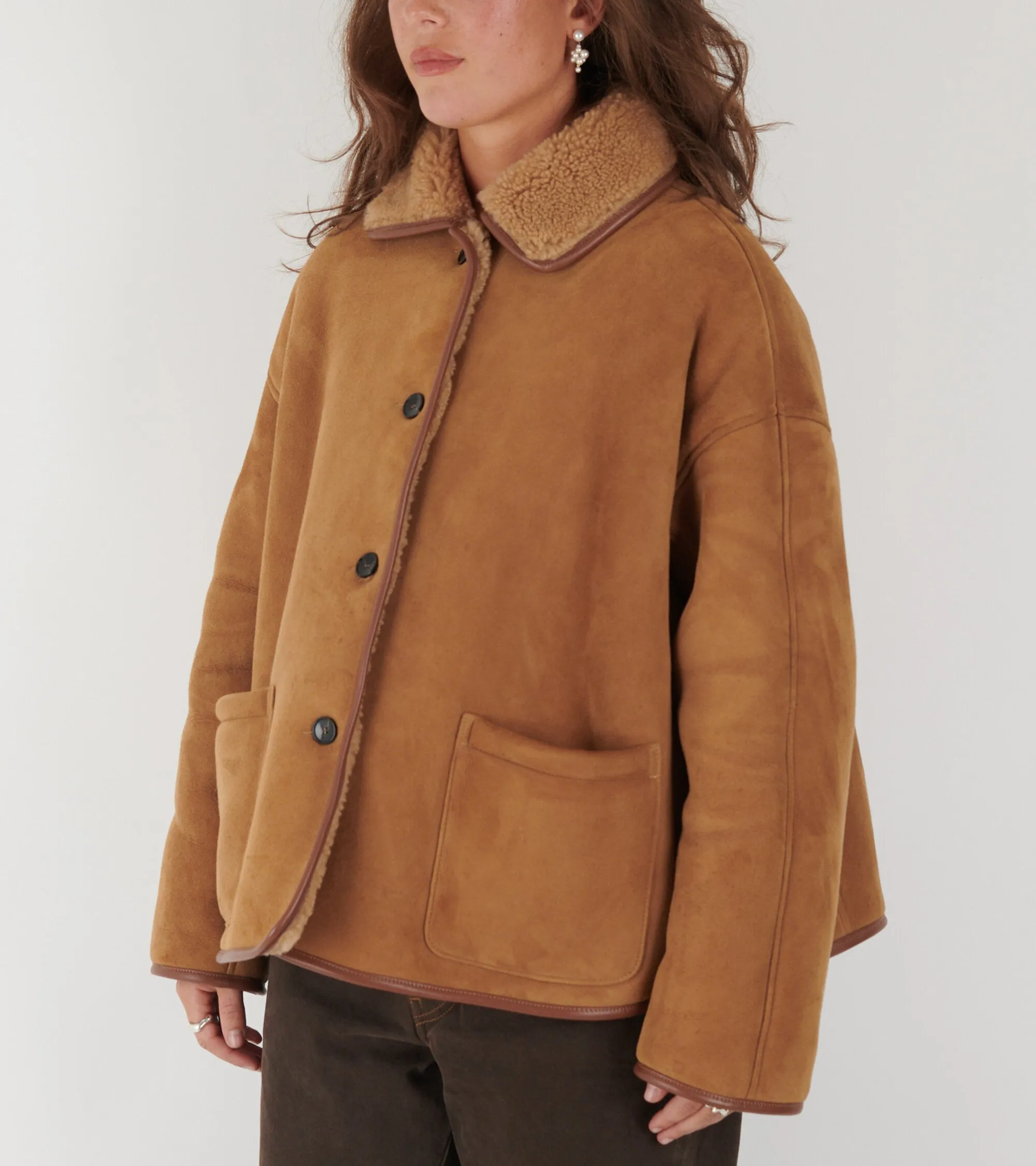 Suede Back Curly Hair Avis Jacket Tan sold by Dr. Adams product image thumbnail 4
