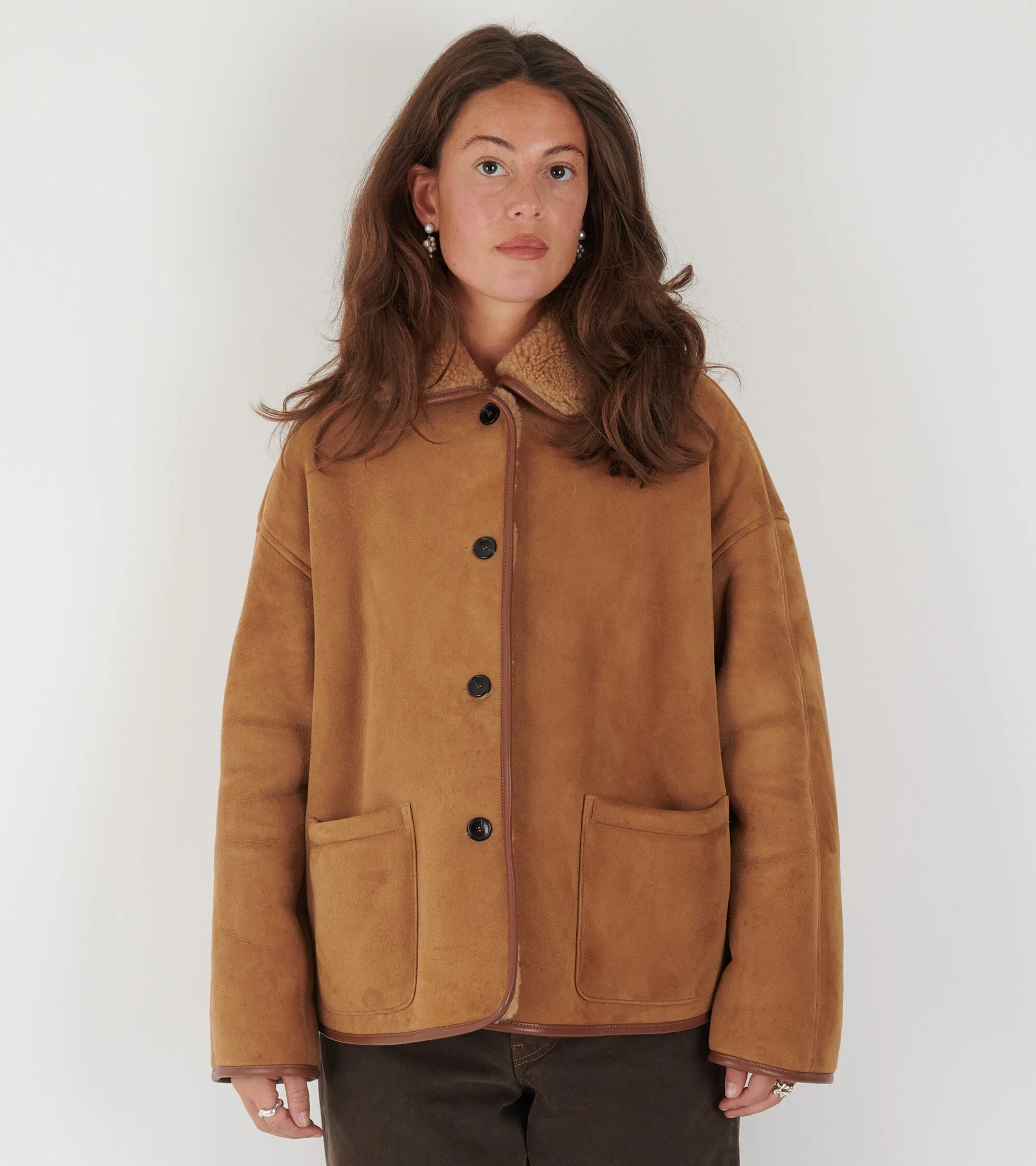 Suede Back Curly Hair Avis Jacket Tan sold by Dr. Adams product image thumbnail 2