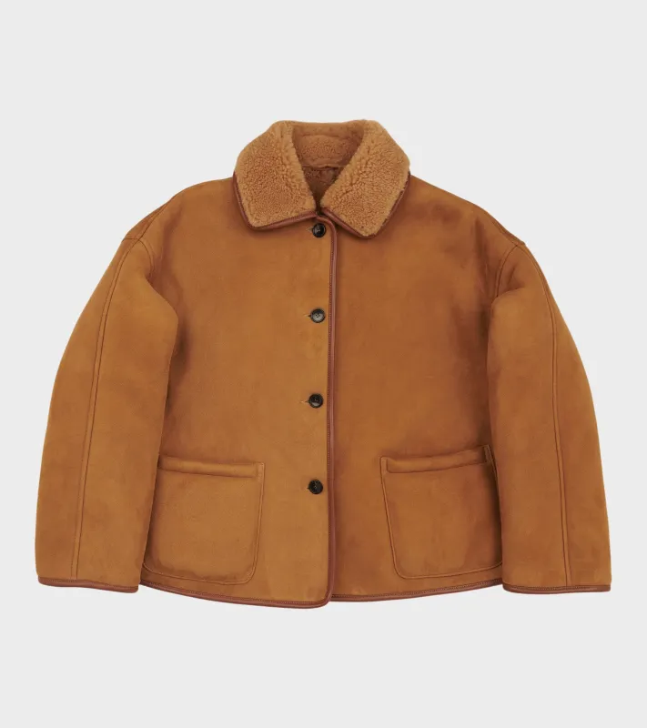 Suede Back Curly Hair Avis Jacket Tan made by Cawley