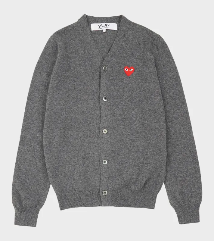 U Red Heart V-neck Cardigan Grey made by Comme des Garcons PLAY