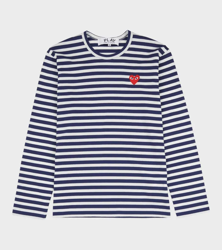U Striped LS T-shirt Navy made by Comme des Garcons PLAY