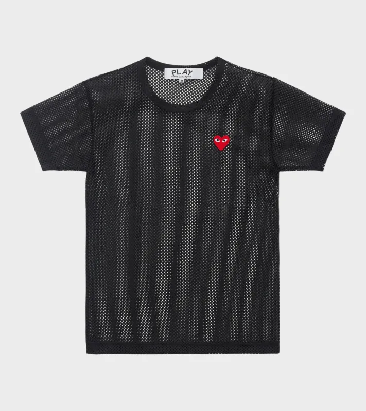 U Red Heart Mesh T-shirt Black made by Comme des Garcons PLAY