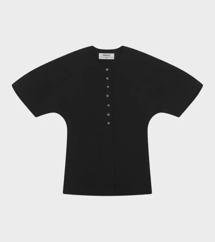 Lay3 Half-sleeve Blouse Black made by BIRROT