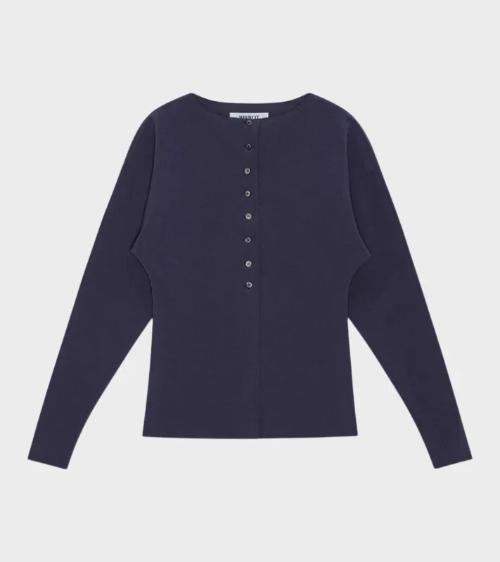 Lay2 Boatneck Cardigan Mood Indigo made by BIRROT
