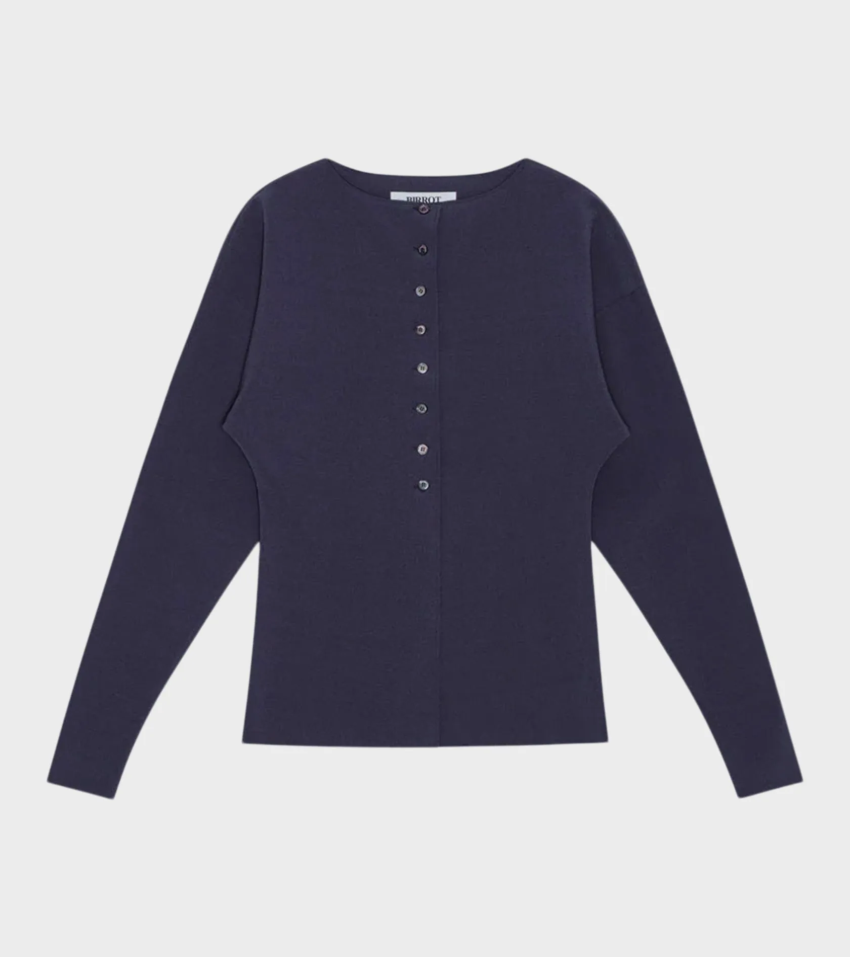 Lay2 Boatneck Cardigan Mood Indigo sold by Dr. Adams