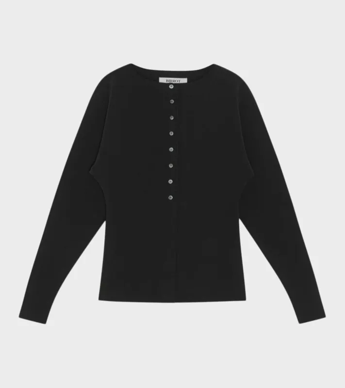 Lay2 Boatneck Cardigan Black made by BIRROT