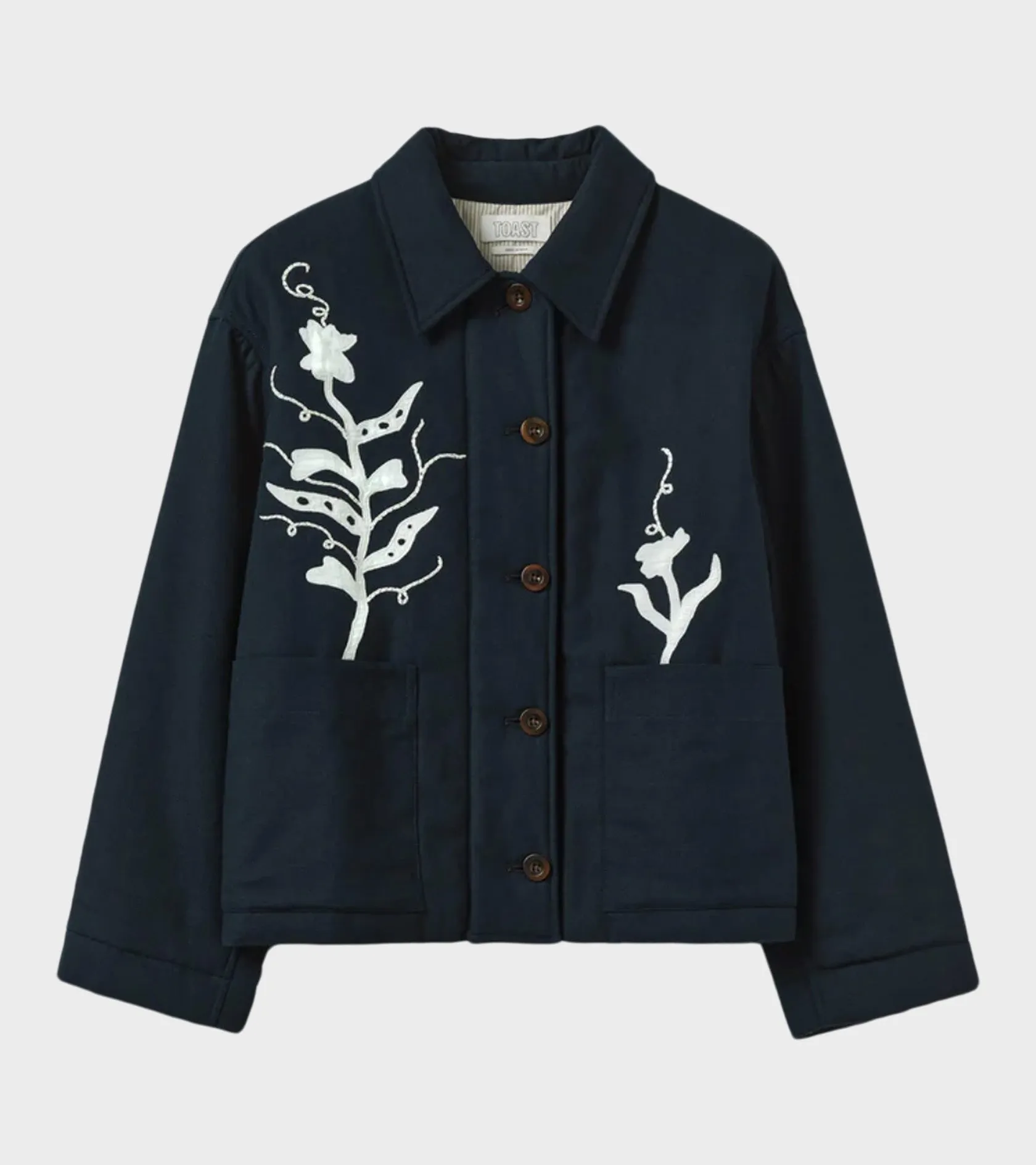 Applique Pea Shoot Jacket Dark Denim sold by Dr. Adams