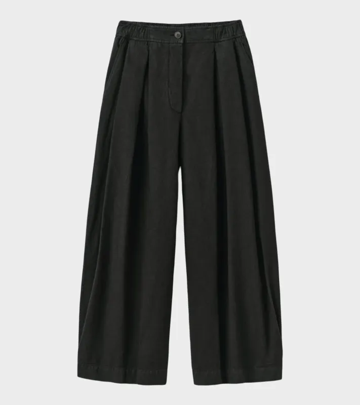 Cotton Linen Canvas Wide Leg Trousers Soft Black made by TOAST