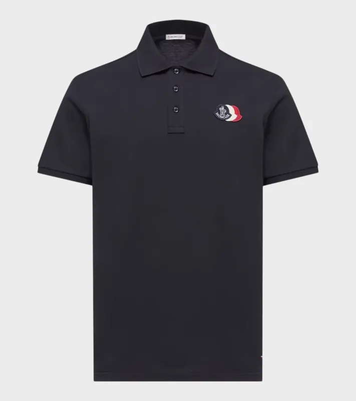 Logo Patch Cotton Piquet Polo Shirt Navy made by Moncler