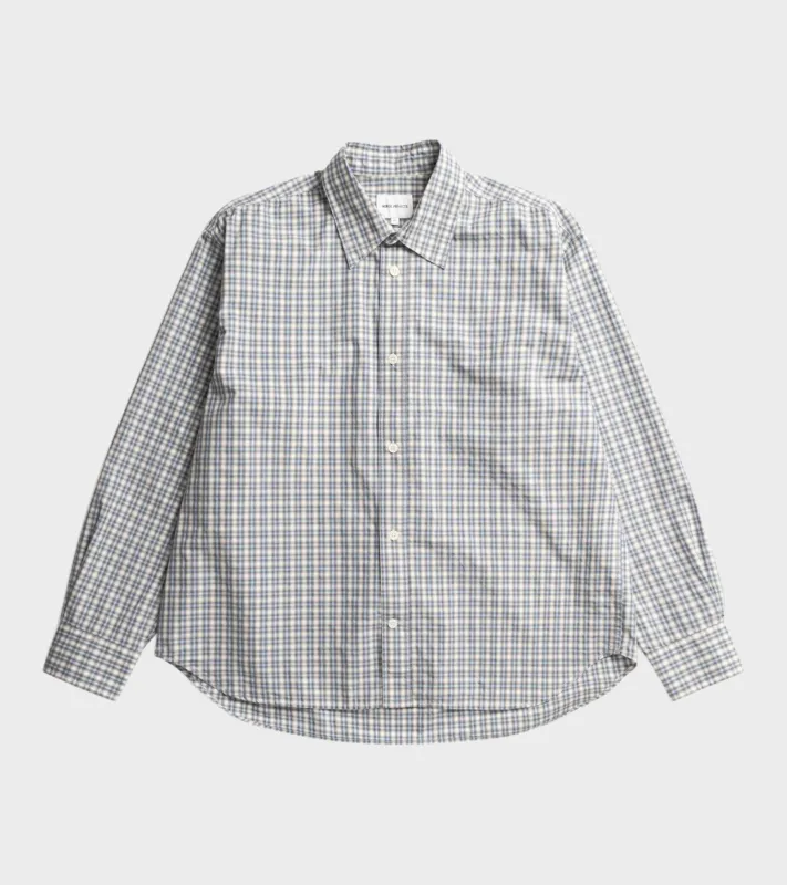 Falster Fine Check Oversize Shirt Cerulean made by Norse Projects